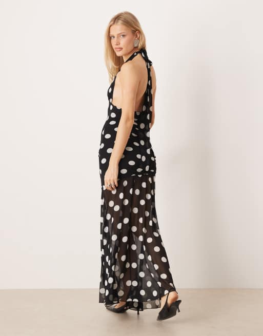 Gina Tricot - Robe longue à pois avec taille basse et dos nu - Noir, 4 de 4