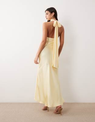 Gina Tricot - Robe longue dos nu à col châle - Jaune beurre
