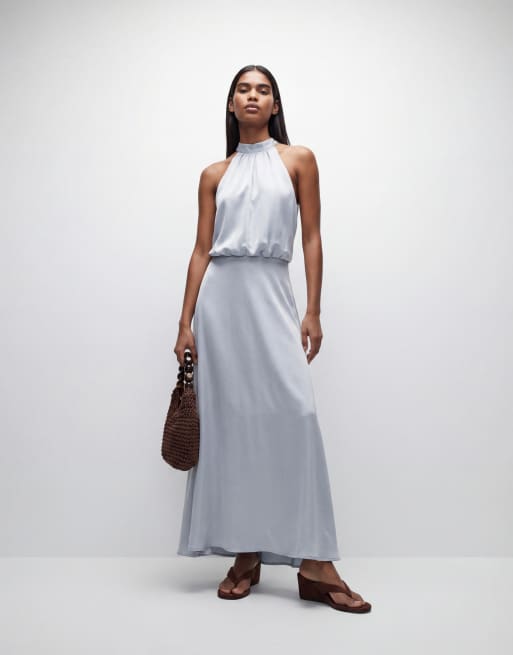 Gina Tricot - Robe longue dos nu en satin - Bleu clair, 8 de 11