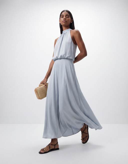 Gina Tricot - Robe longue dos nu en satin - Bleu clair, 9 de 11