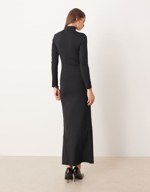 Gina Tricot - Robe longue douce nouée sur le devant à manches longues avec dos échancré - Noir, 2 de 4
