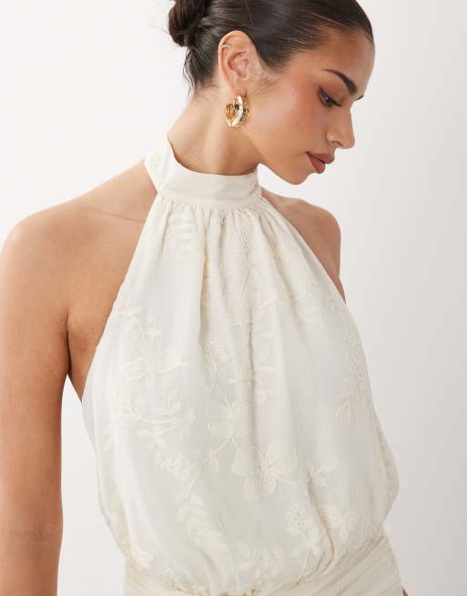 Gina Tricot - Robe longue en broderie anglaise à dos ouvert - Crème, 4 de 4