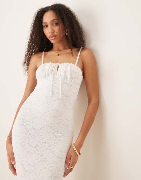 Gina Tricot - Robe longue en dentelle à bonnets préformés et armatures - Blanc - view 1