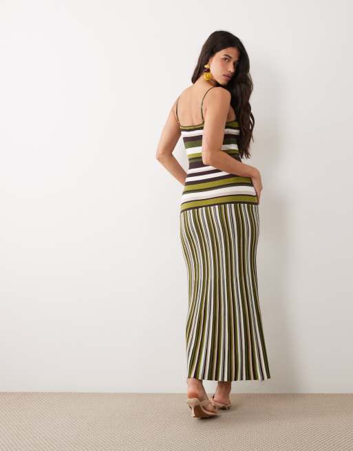 Gina Tricot - Robe longue rayée à bretelles en maille légère de coton mélangé - Vert multicolore, 2 de 4
