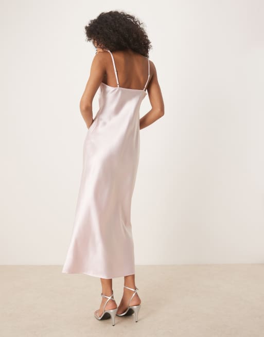 Gina Tricot - Robe mi-longue satinée froncée devant - Rose clair   , 2 de 4