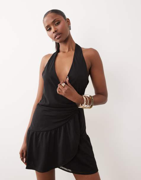 Gina Tricot - Robe portefeuille courte transparente à pois - Noir et blanc - view 1
