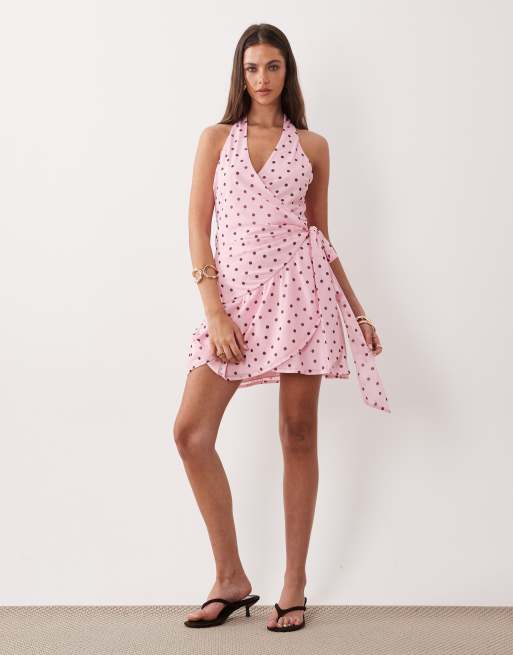 Gina Tricot - Robe portefeuille courte transparente à pois - Rose, 2 de 4