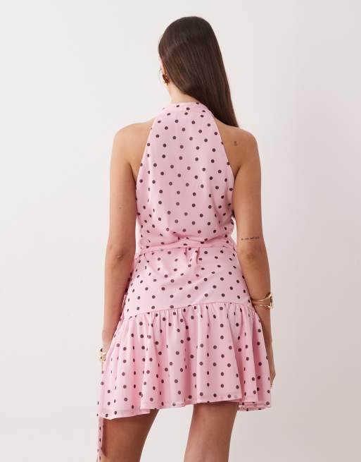 Gina Tricot - Robe portefeuille courte transparente à pois - Rose, 4 de 4