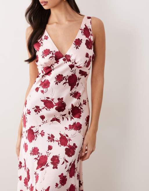 Gina Tricot – Rosa, blommig, ärmlös maxiklänning i satin, 2 av 4