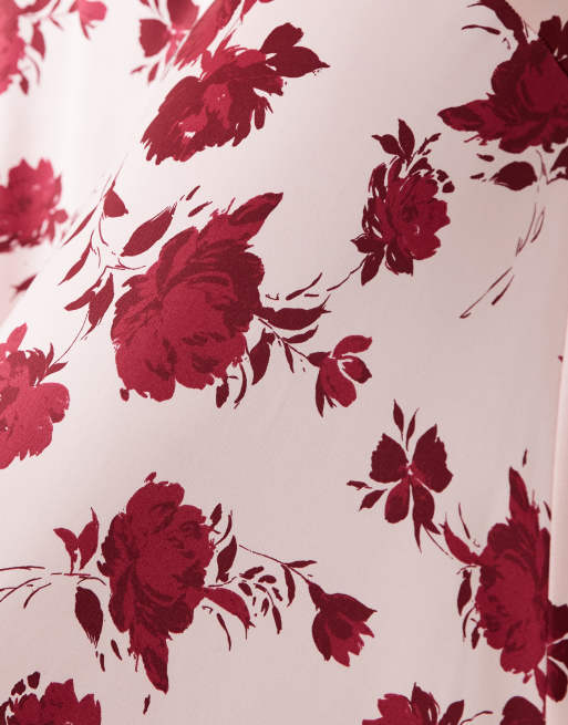 Gina Tricot – Rosa, blommig, ärmlös maxiklänning i satin, 3 av 4