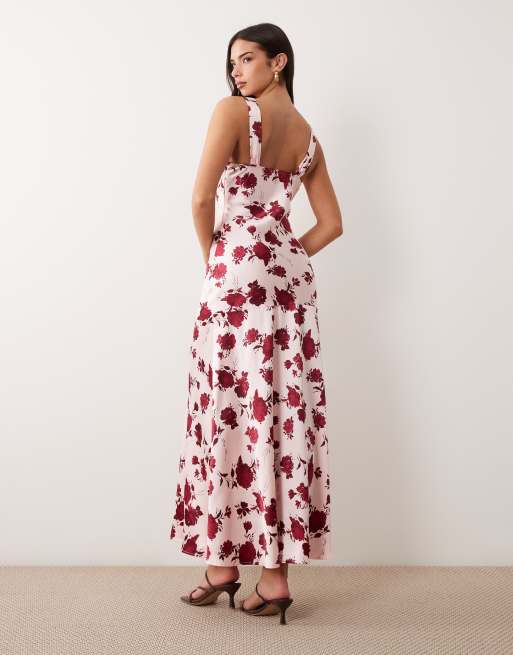 Gina Tricot – Rosa, blommig, ärmlös maxiklänning i satin, 4 av 4
