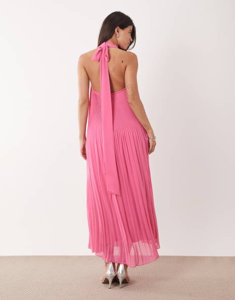 Gina Tricot – Rosa, plisserad maxiklänning med halterneck - view 1