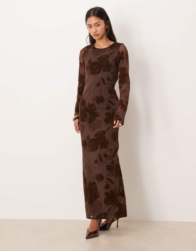 brown rose dress GINA TRICOT - Print Mesh Burnout Open Back Maxi - Women - Polyester/Spandex - L Tommy Bahama Women's Beach winter palette this dress provides an Colour:NEGRO