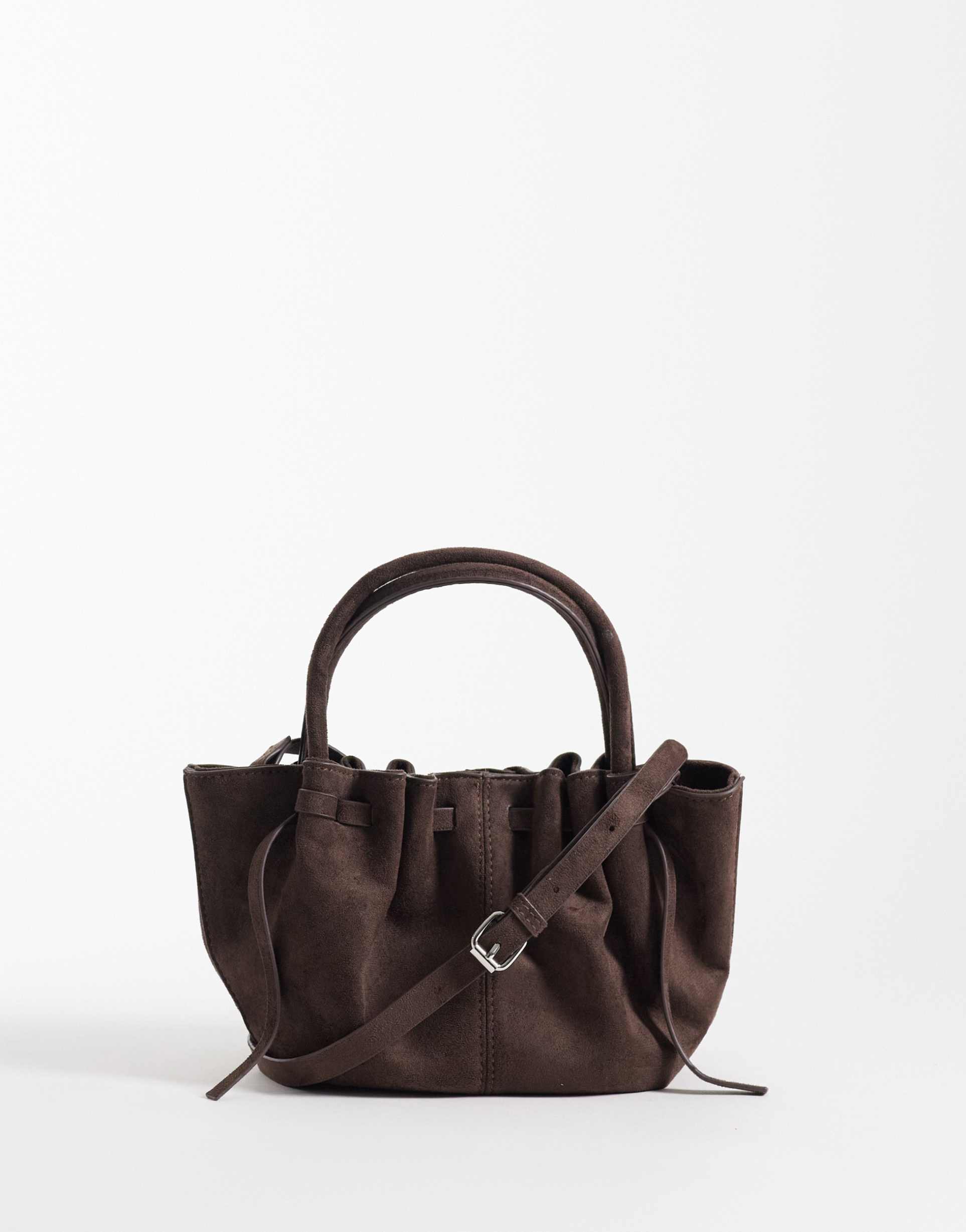 gina tricot ruched mini crossbody bag in dark brown