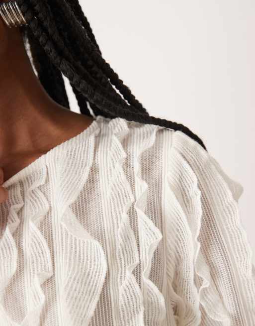 Gina Tricot ruffle top with volume sleeves in ecru white, 4 of 4