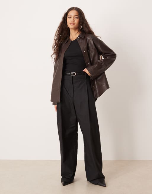 Gina Tricot - Ruimvallend overhemd van PU in donker chocoladebruin, 2 van 4