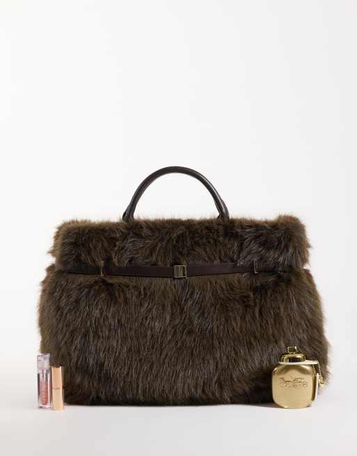 Gina Tricot sac à main en faux-fur marron, 2 de 4