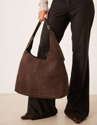 Gina Tricot - Sac porté épaule souple en imitation daim - Marron chocolat-Brown