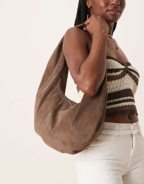 Gina Tricot - Sac porté épaule souple en imitation daim - Marron foncé - view 1