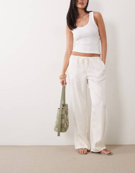 Gina Tricot - Satijnen broek met trekkoord in crème - view 1