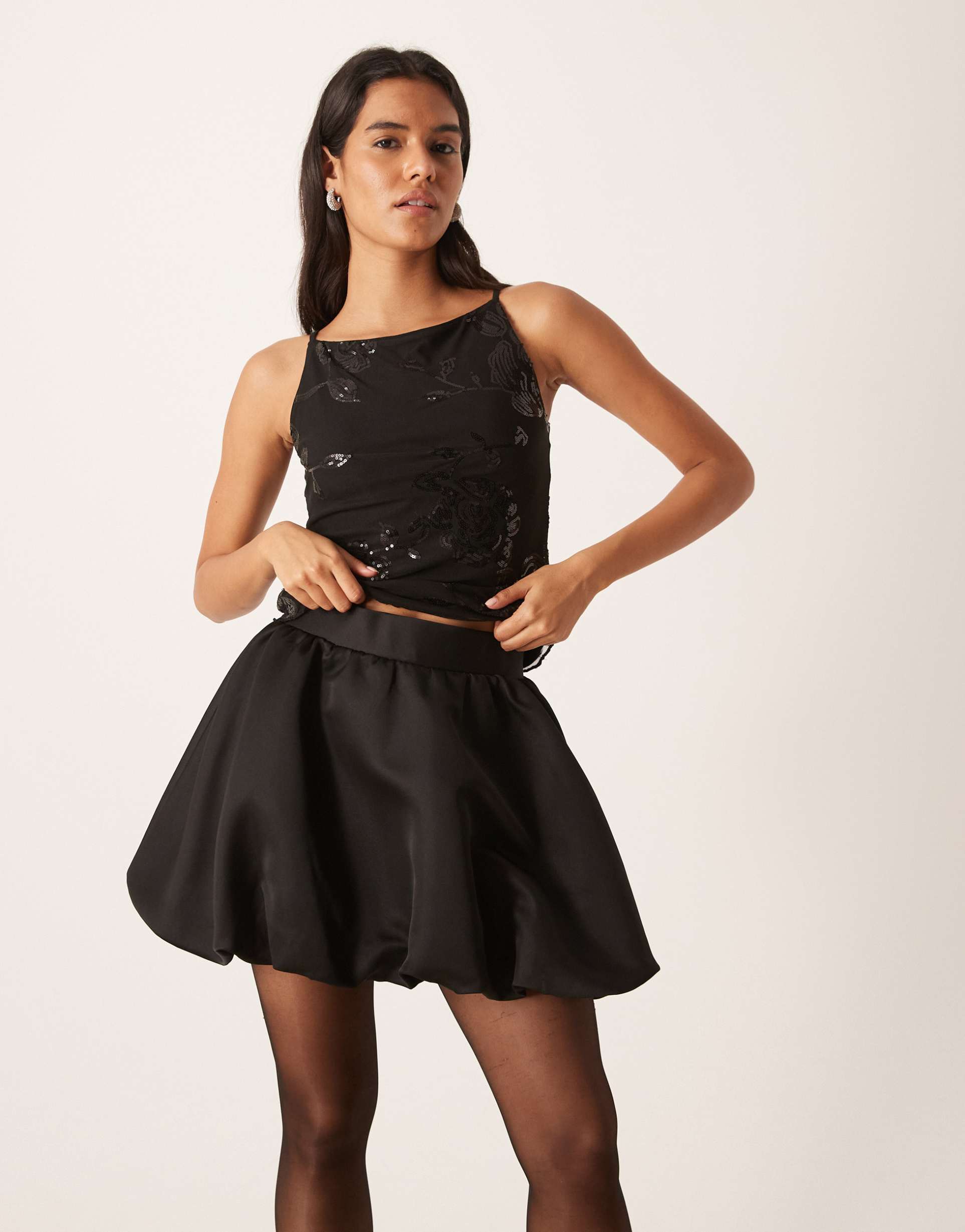 gina tricot satin balloon mini skirt in black