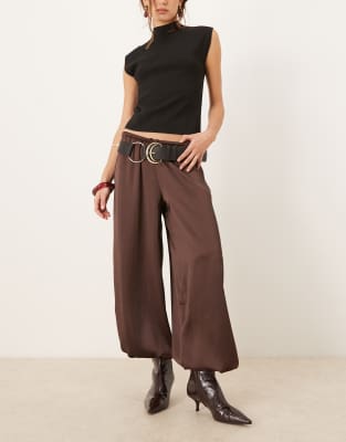 Gina Tricot Satin Balloon Pants In Brown
