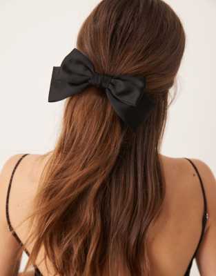 satin bow hair clip in black