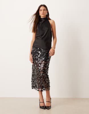 Gina Tricot Satin Halterneck Blouse Top In Black