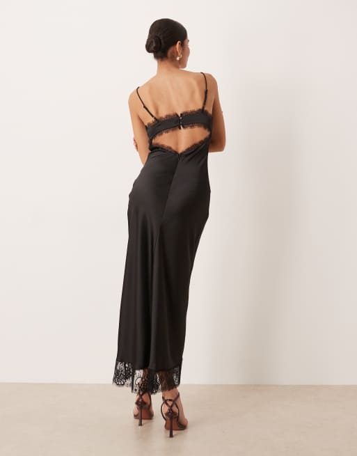 Gina Tricot satin lace maxi dress in black, 4 of 4