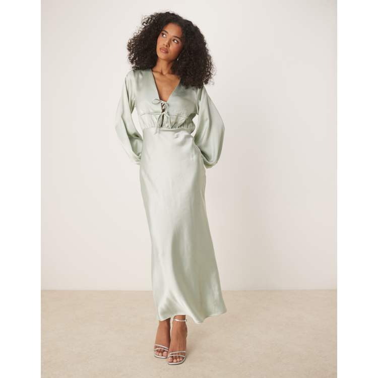 kelly green homecoming dress TH&TH Athena Cowl Back Bridesmaid Dress In Sage Green Chiffon main image 0