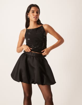 Gina Tricot Satin Mini Balloon Skirt In Black