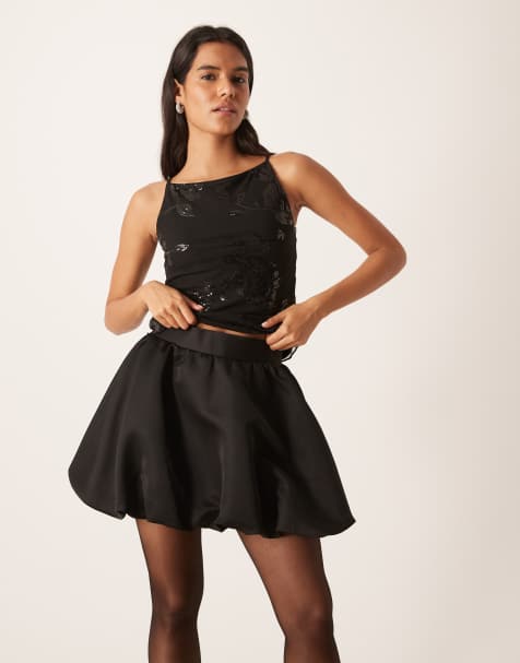 Gina Tricot satin mini balloon skirt in black - view 1