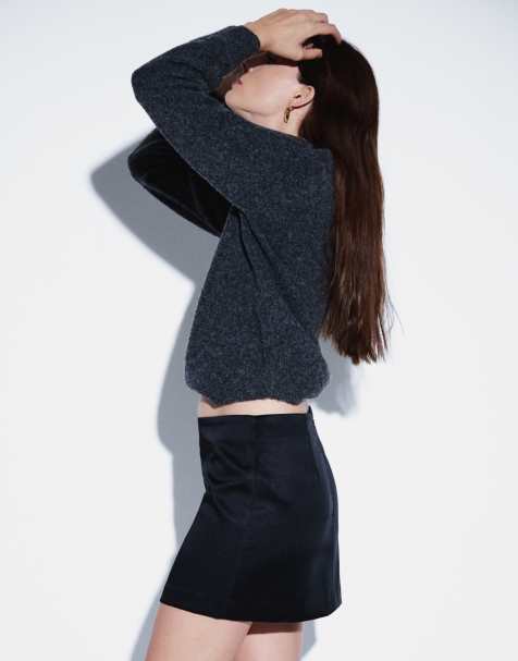 Gina Tricot satin mini skirt in black