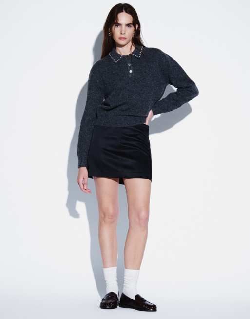 Gina Tricot satin mini skirt in black, 2 of 5