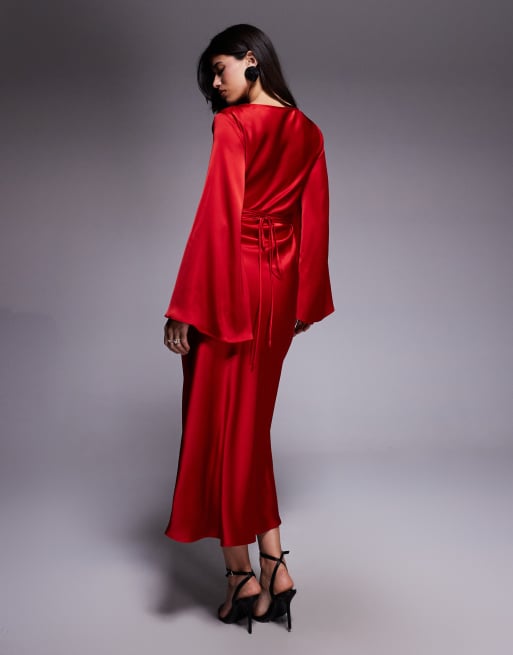 strapless open back dress Elyna Slinky Halter Maxi Dress / Deep Red | Meshki main image 0