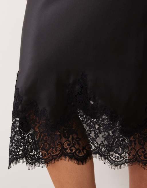 Gina Tricot Satinrock mit Spitzenbesatz in Schwarz, 3 von 5