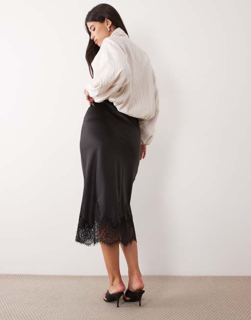 Gina Tricot Satinrock mit Spitzenbesatz in Schwarz, 4 von 5