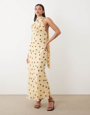 Gina Tricot Scarf Neck Maxi Dress In Yellow