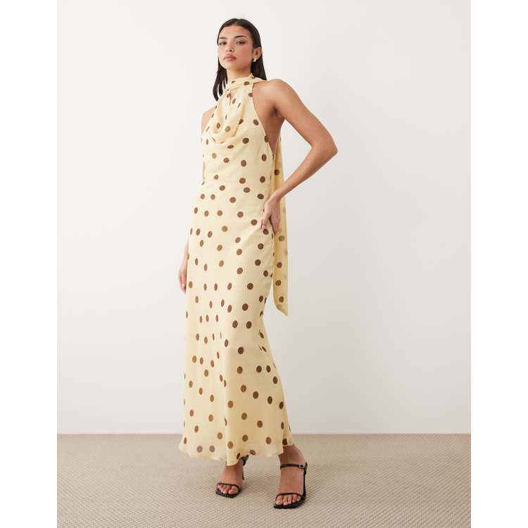Gina Tricot scarf neck maxi dress in yellow polka dot | ASOS