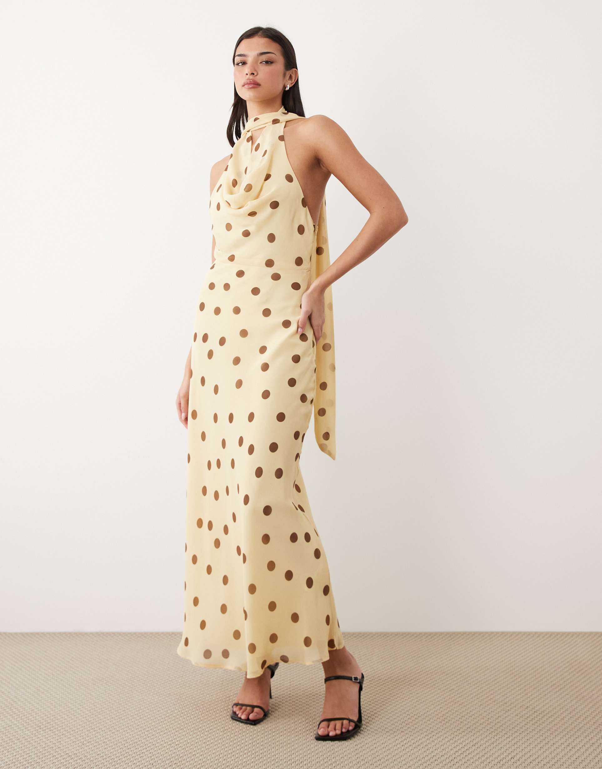 gina tricot scarf neck maxi dress in yellow polka dot
