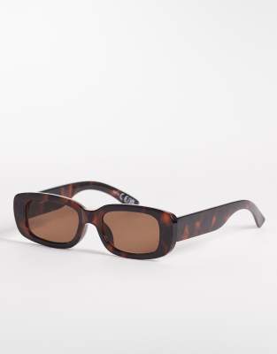 Gina Tricot - Schmale, rechteckige Sonnenbrille in Braun-Brown