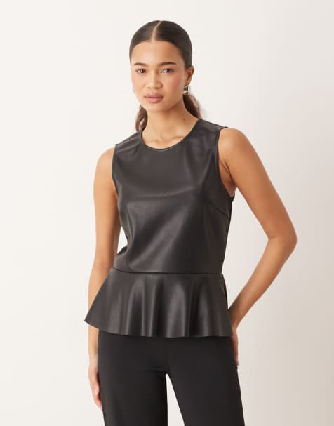 Gina Tricot – Schößchenoberteil aus PU in Schwarz - view 1