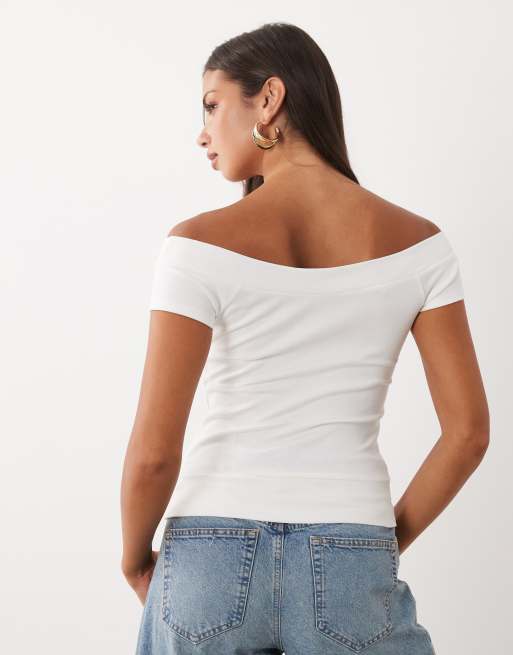 Gina Tricot schulterfreies, figurbetontes Oberteil in Weiß, 4 von 4