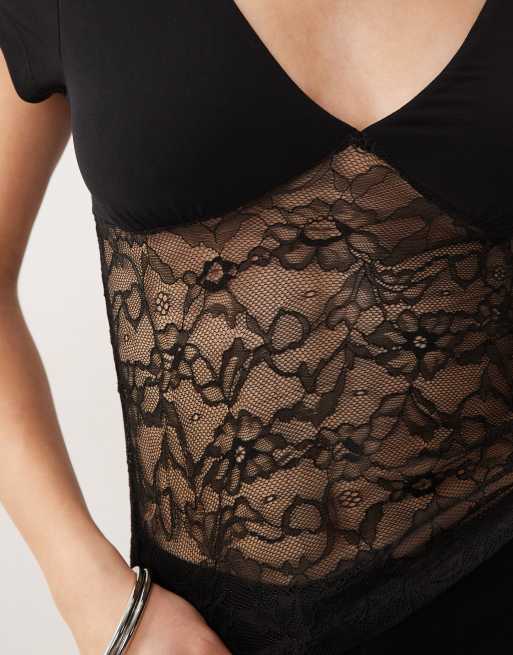 Gina Tricot scoop neck lace top in black, 2 of 4