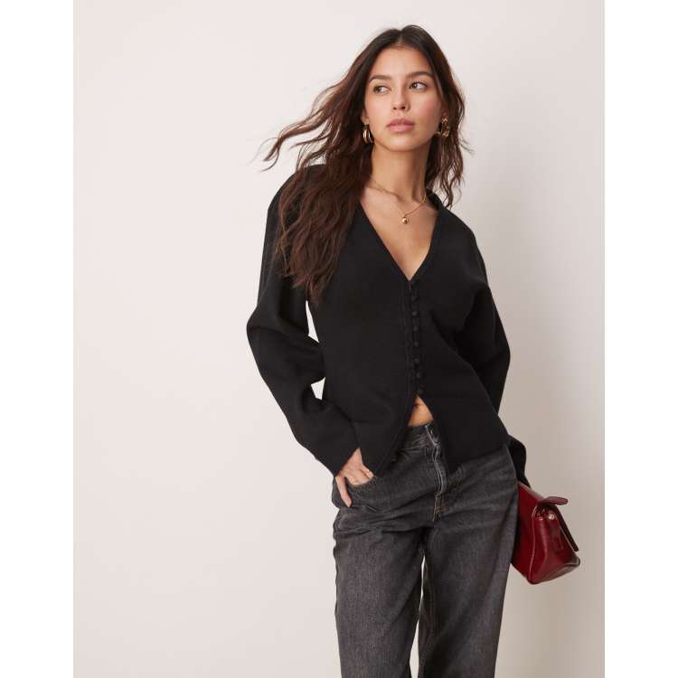 トップス andequal unique button knit cardigan CARDIGAN WITH SATIN FLOWER BUTTONS - Burgundy | ZARA United States