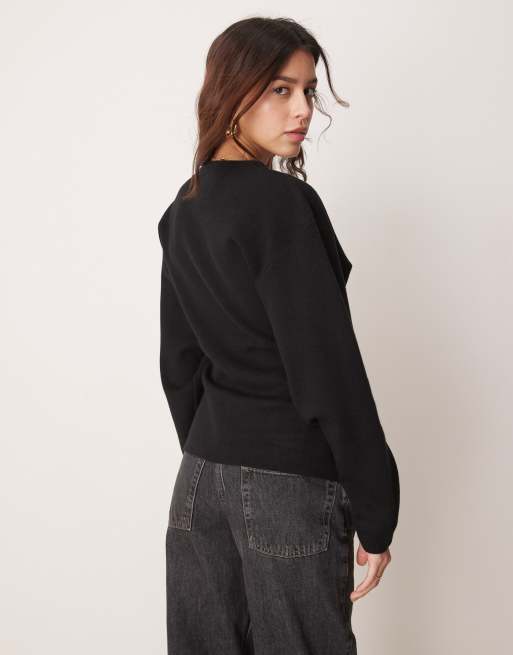 Gina Tricot sculpt shaped knit button up cardigan in black