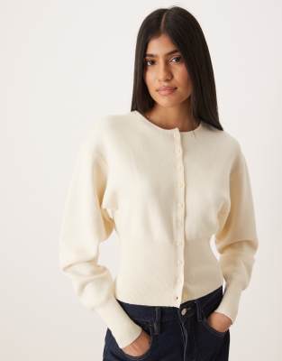 Gina Tricot Sculpt Shaped Knit Button Up Cardigan In White