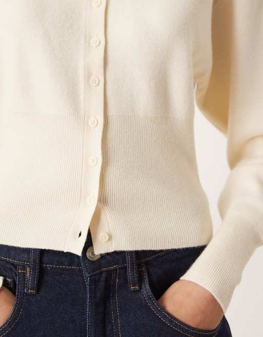 Gina Tricot sculpt shaped knit button up cardigan in cream, 3 of 4