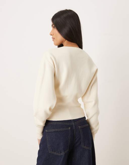 Gina Tricot sculpt shaped knit button up cardigan in cream, 4 of 4