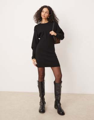 GINA TRICOT Gina Tricot sculpted crew neck knitted mini dress in black